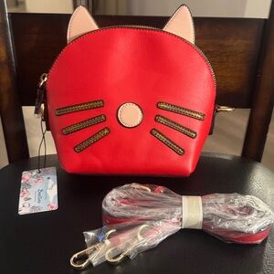 🐱B BRENTANO Vegan Red Medium Cat 3D Ear Whisker Crossbody Bag 🐱CAT LOVERS 🥰 NEW